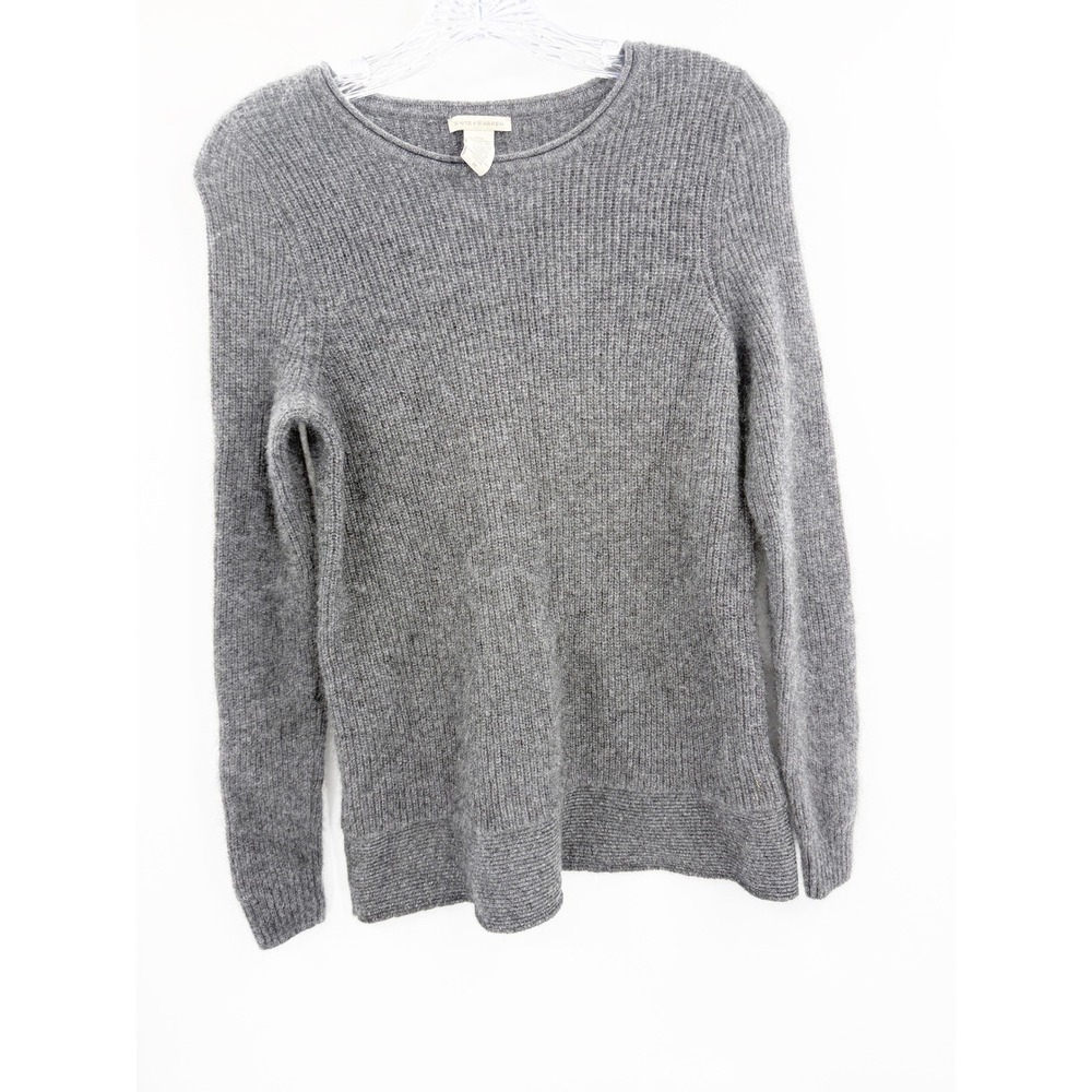 White + Warren Gray Cashmere Blend Ribbed Shimmer Knit Sweater Womens Medium